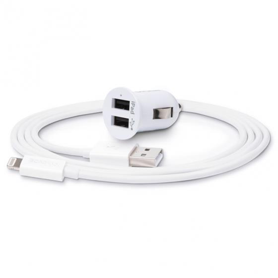 CAPDASE Pico K2 autonabíječka (2x 2,4 A) + Lightning kabel pro iPhone 5/iPod/iPad, bílá