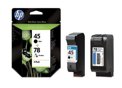 HP Ink Cart 2-Pack, 51645AE + C6578DE black/color, No. 45, 42/19ml, 833/450stran (SA308AE)