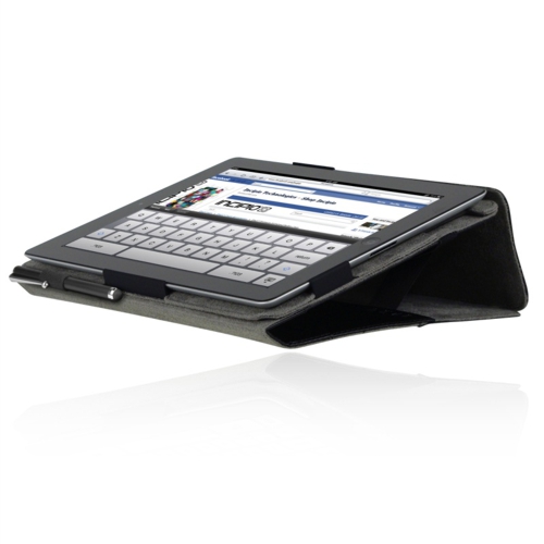 Incipio Premium Kickstand, pouzdro z umělé kůže + stylus pro iPad 2 a iPad (3. a 4. generace), černá barva