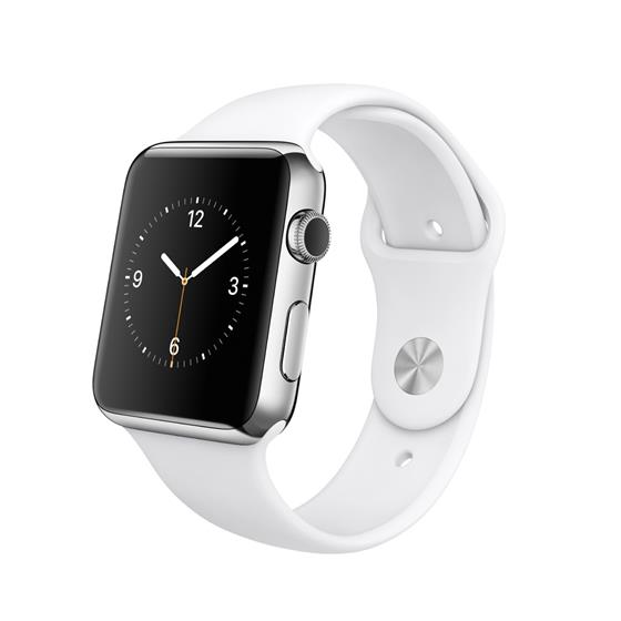 Apple Watch - pouzdro z nerezové oceli s bílým sportovním řemínkem - velikosti 38 a 42 mm