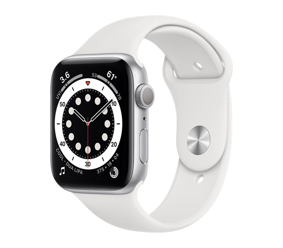 Apple Watch Series 6 GPS - 44mm stříbrný hliník s bílým sportovním řemínkem