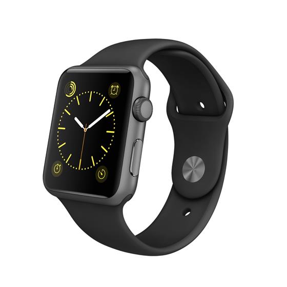 Apple Watch Sport - pouzdro z vesmírně šedého hliníku s černým sportovním řemínkem - velikosti 38 a 42 mm