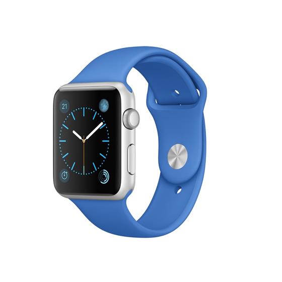 Apple Watch Sport - pouzdro ze stříbrného hliníku s královsky modrým sportovním řemínkem - velikosti 38 a 42 mm