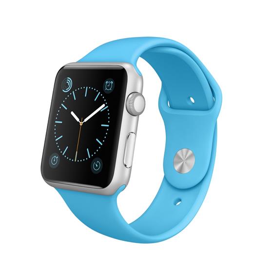 Apple Watch Sport - pouzdro ze stříbrného hliníku s modrým sportovním řemínkem - velikosti 38 a 42 mm
