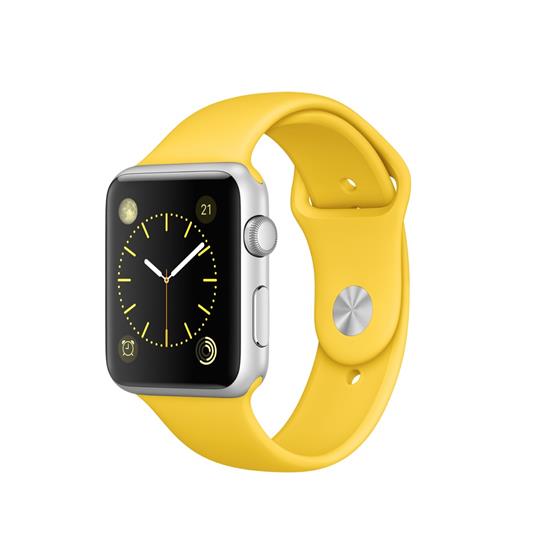 Apple Watch Sport - pouzdro ze stříbrného hliníku se žlutým sportovním řemínkem - velikosti 38 a 42 mm