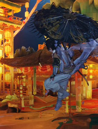 Obrazovka s videohrou ilustrující špičkové grafické schopnosti čipu Apple M3