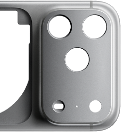 iPhone 17 Pro, pohled zezadu, kovaná hliníková unibody konstrukce