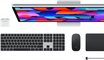 Doplňky k Macu: AirPody, Studio Display, Magic Keyboard, Magic Mouse, Magic Trackpad, MagSafe nabíjecí kabel