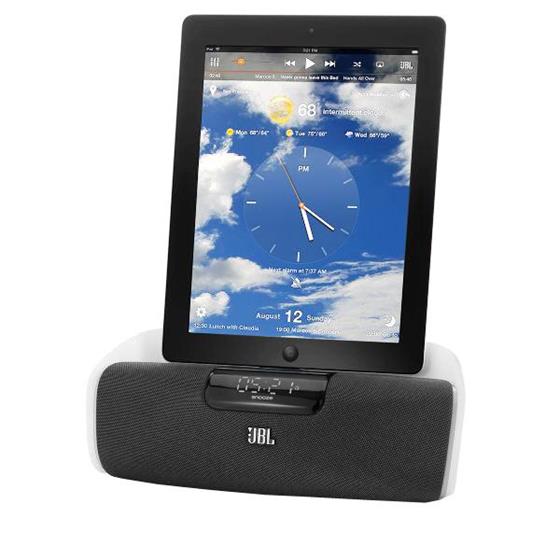 JBL OnBeat Awake - bílé reproduktory pro iPad, iPhone a iPod, bluetooth, hodiny (s dock konektorem)