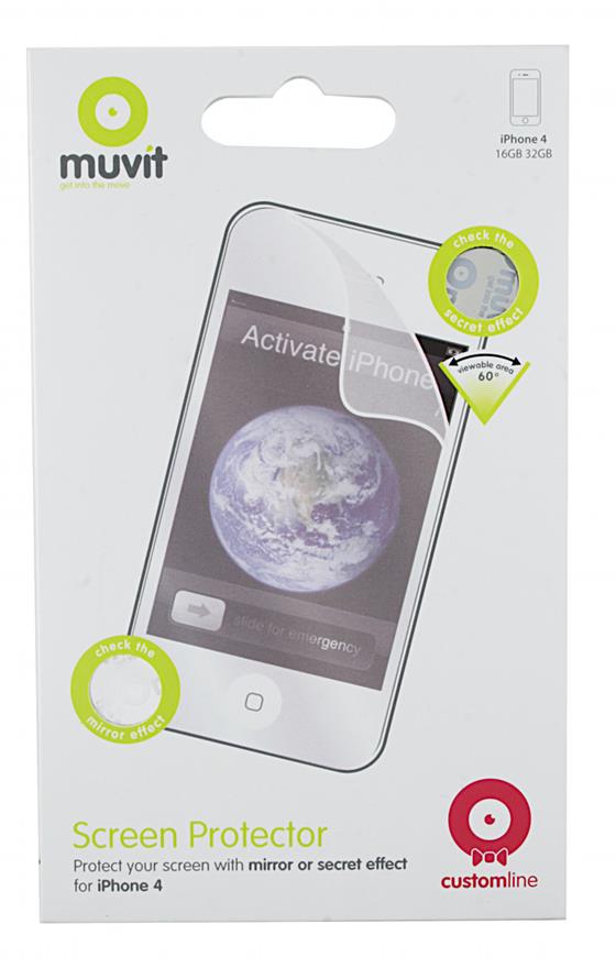 muvit folie pro iPhone 4, 2ks v balení, 1 zrcadlová + 1 s omezeným úhlem zobrazení